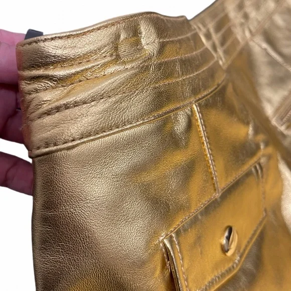 H&Moschino Gold Calf Leather Women's Pants Rare COLLAB - Picture 13 of 16